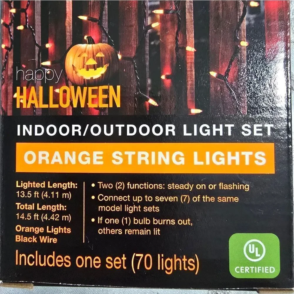 Bundle of 2 Halloween Orange String Lights 140 Lights Total Indoor/Outdoor New